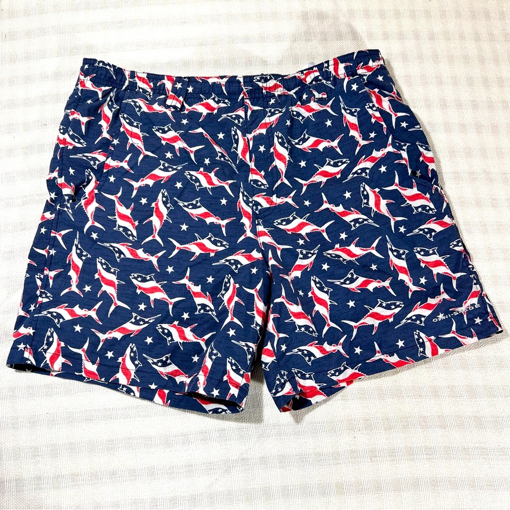 Columbia Men's PFG Super Backcast II Water Shorts Swim American Flag Fish Small